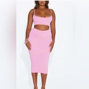 Elegant Pink Midi Skirt Set